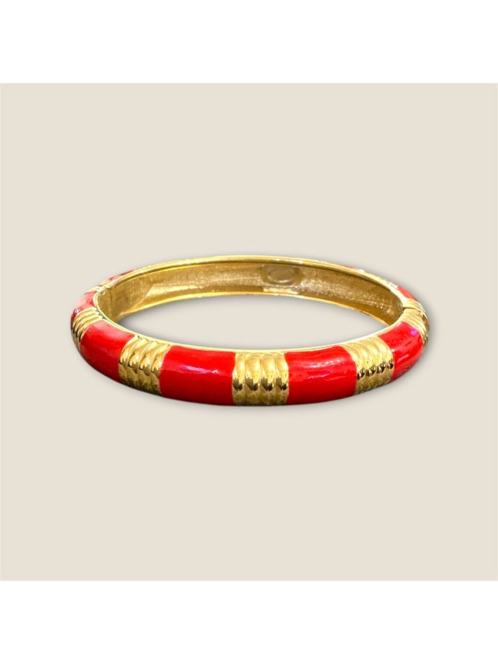 Hinged Red & Gold Bracelet With Bold Design  Statement Jewelry